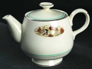 Homer Laughlin  Fp221 Teapot & Lid, Fine China Dinnerware   Rhythm Shape, Currie