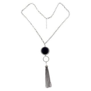 Wide Cable Chain Necklace with Pendant and Tassel   Silver/Black