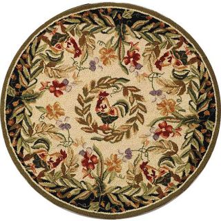 Hand hooked Rooster And Hen Cream/ Black Wool Rug (3 Round) (IvoryPattern AnimalMeasures 0.375 inch thickTip We recommend the use of a non skid pad to keep the rug in place on smooth surfaces.All rug sizes are approximate. Due to the difference of monit