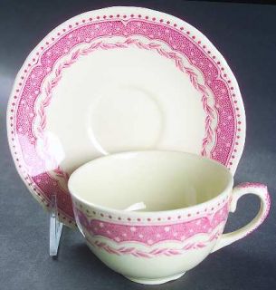 Grindley Avon Pink (Earthenware) Flat Cup & Saucer Set, Fine China Dinnerware  