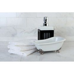 Clawfoot Bathtub Accessory 2 piece Set (White/silverGreat for a soap dish or to hold small items such as as loofah, cotton balls or potpourri Dimensions 5 inches high x 7 inches wide x 4 inches deepLotion pump and towels are not included. CeramicColor W