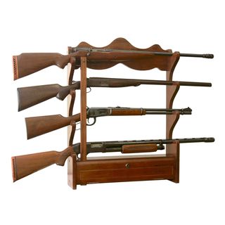 Brown Cherry Wood 4 gun Wall Rack (Brown cherryDimensions 32 inches high x 24 inches long x 5.5 inches deep Weight 13 pounds  )