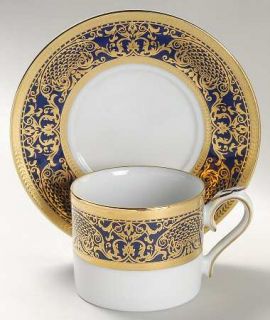 Muirfield Pompadour Blue Flat Cup & Saucer Set, Fine China Dinnerware   Blue Ban