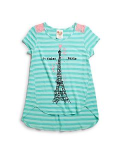 Kiddo Girls Striped Eiffel Tower Top   Mint Stripe