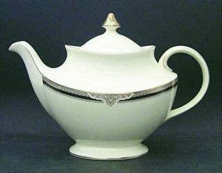 Royal Doulton Andover Teapot & Lid, Fine China Dinnerware   Bone,Black&Gold Desi