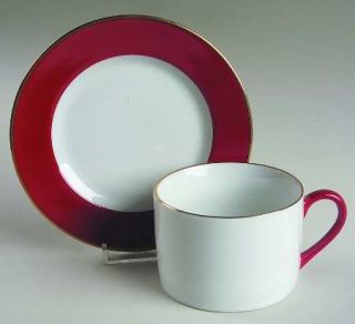 Ten Strawberry Street Halo Red Flat Cup & Saucer Set, Fine China Dinnerware   Re