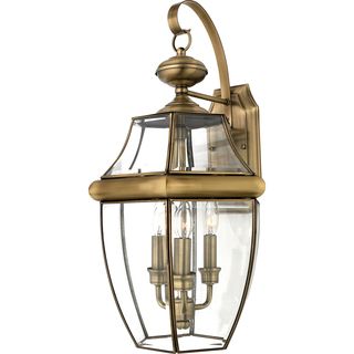 Newbury 3 light Antique Brass Glass Shade Outdoor Wall Lantern