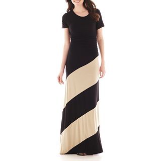 Trulli Short Sleeve Side Ruched Maxi Dress, Black/Tan