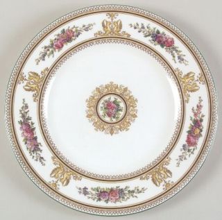Wedgwood Columbia White (Medallion,Green Trim) Dinner Plate, Fine China Dinnerwa
