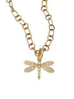 Temple St. Clair Dragonfly Pave Diamond 18K Gold Pendant   Gold