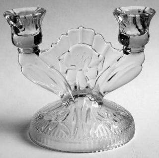 Jeannette Iris Clear Double Light Candlestick   Clear,Depression Glass