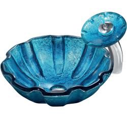 Mediterranean Seashell Vessel Sink In Blue With Waterfall Faucet