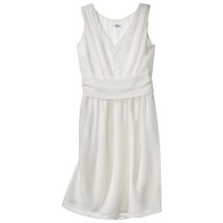 TEVOLIO Womens Chiffon V Neck Pleated Dress   Off White   8
