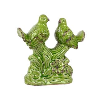 Green Ceramic Decorative Birds On Stand Figurine (GreenSize 10 inches high x 9 inches wide x 3.5 inches deepFor decorative purposes only 10 inches high x 9 inches wide x 3.5 inches deepFor decorative purposes only CeramicColor GreenSize 10 inches high 