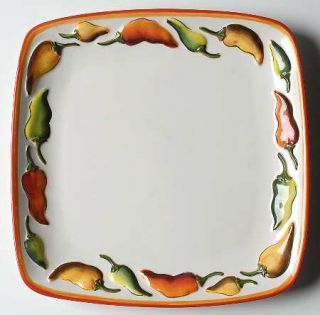 Clay Art La Mesa Dinner Plate, Fine China Dinnerware   Peppers On Rim, Red Trim