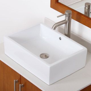 Elite C148f371023bn High Temperature Grade A Ceramic Bathroom Sink With Rectangle Design And Brushed Nickel Finish Faucet Combo (White Interior/Exterior Both Dimensions 20 inches Long, 14.25 inches Wide , 6 inces High ,1 inch Thick Faucet settings Tall