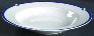 Mikasa Cayman Rim Soup Bowl, Fine China Dinnerware   Blue Band W/Green Blocks,Wh