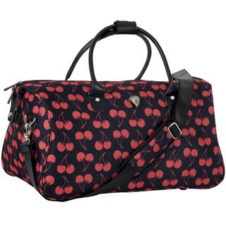 Calpak Hampton Cherry Lane 20 inch Duffel (Black/red cherriesWeight 2.25 poundsPockets Exterior zippered pocketEasy grab leather handleSelf repairing excel zippersLocks NoExterior dimensions 11 inches high x 20 inches wide x 11 inches deepModel SW202