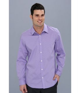 Calvin Klein Non Iron L/S Mini Check Poplin Shirt Mens Long Sleeve Button Up (Purple)