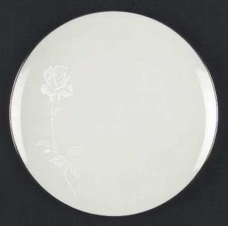 Noritake White Knight Dinner Plate, Fine China Dinnerware   White Rose & Stem On