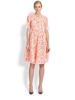 HONOR Floral Full Skirted Dress   Neon Peach