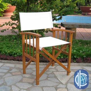 International Caravan Acacia Mission style Directors Chair (set Of 2) (Rustic brown stained acacia wood, ivory textweave fabricMaterials Acacia hardwood, textweave fabricFinish Rustic brown stainWeather resistant YesUV protection YesDimensions 22 inc
