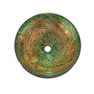 Green/ Gold Splatter Glass Sink Bowl (Green/goldMaterial Tempered glassDimensions 5.75 inches high x 17.72 inch diameterFaucet setting Vessel fillerGlass thickness 0.5 inchesPop up drain included YesDrain hole diameter 1.75 inchesSink shape RoundDr