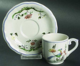 Gien Oiseau De Paradis Flat Demitasse Cup & Saucer Set, Fine China Dinnerware  