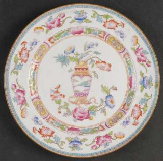 Royal Doulton E2928 Luncheon Plate, Fine China Dinnerware   Floral Rim,Aqua Bord