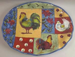 Country Collage 18 Oval Serving Platter, Fine China Dinnerware   Multicolor Roo