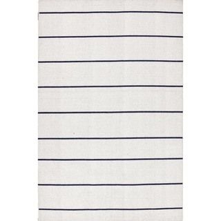 Handmade Flat weave Striped Ivory/ White Rectangular Wool Rug (9 X 12)