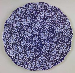 Staffordshire Calico Blue (Burleigh Stamp) Flat Scalloped Cake Plate, Fine China