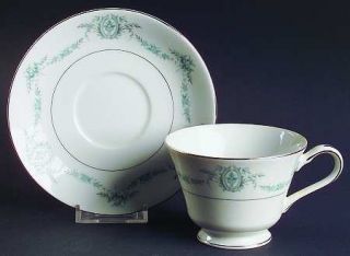 Royal M Mita Ranete Footed Cup & Saucer Set, Fine China Dinnerware   Blues Flora