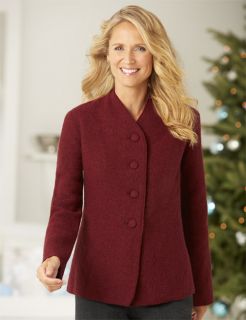 Boiled Wool V neck Shaped Jacket, Red, Small