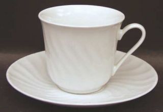 Gibson Designs Sea Shell Flat Cup & Saucer Set, Fine China Dinnerware   All Whit