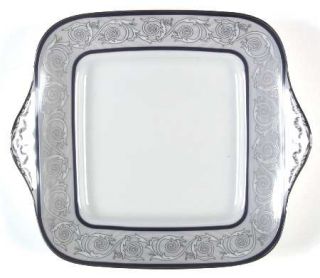 Wedgwood Seville Square Handled Cake Plate, Fine China Dinnerware   Bone, Platin
