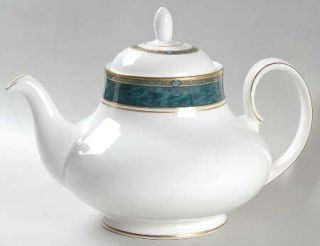 Royal Doulton Biltmore Teapot & Lid, Fine China Dinnerware   Gold Design On Gree
