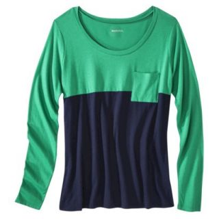 Merona Womens Long Sleeve Colorblock Tee   Green/Navy XXL