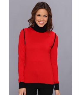 Anne Klein Colorblock Top Neck Womens Sweater (Red)