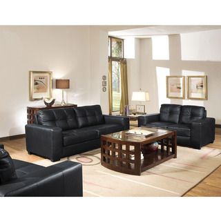 Whitney Modern Black Leather Sofa And Loveseat Set