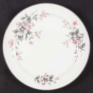 Hall Springtime Dinner Plate, Fine China Dinnerware   Gray & Pink Flowers