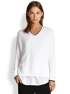 Vince Directionally Ribbed Cotton Sweater   White