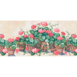 Red Terra Cotta Potted Flower Border Wallpaper (RedDimensions 10 inches x 15 feetGender NeutralTheme FloralMaterials Solid sheet vinylCare Instructions ScrubbableHanging Instructions Pre pasted )