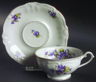 Royal Castle Violet Of The Alps Footed Cup & Saucer Set, Fine China Dinnerware  