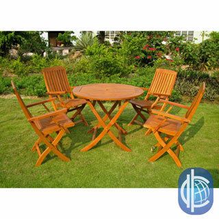 International Caravan Royal Tahiti Vigo 5 piece Patio Dining Set (Natural yellow balau wood colorMaterials Yellow balau hardwoodFinish Natural wood finishWeather resistantUV protectionFolding round table and chairs allow for easy deployment and storageU