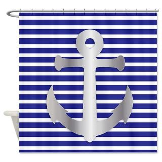  Silver Anchor On Striped Background Shower Curtain  Use code FREECART at Checkout