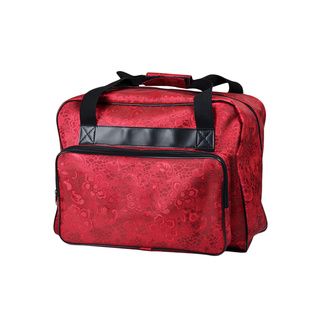 Janome Red Sewing Machine Tote (RedQuantity One (1)Roomy exterior pocketDurable attractive designHolds up to 50 poundsHandle dimensions 21.5 inches x 1.5 inches x 6.75 inchesHandle drop 10 inchesMaterials PVC jacquard fabric Dimensions 17 inches wide