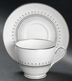 Spode Fairfax Footed Cup & Saucer Set, Fine China Dinnerware   Gray Filigree Ban
