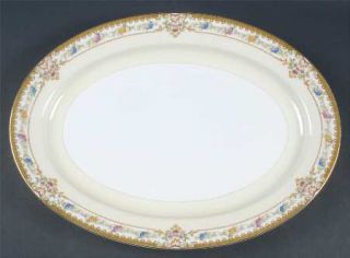 Meito Mei2 16 Oval Serving Platter, Fine China Dinnerware   Blue,Pink&Yellow Fl