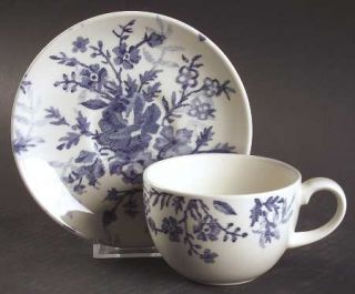 Johnson Brothers Blue Tapestry Flat Cup & Saucer Set, Fine China Dinnerware   Op